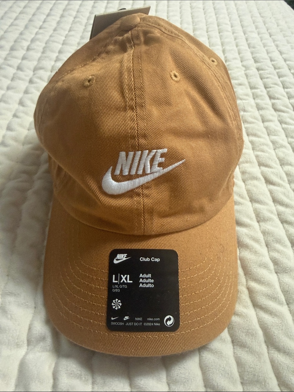 Nike Club Cap — Caramel Brown with White Swoosh L/XL